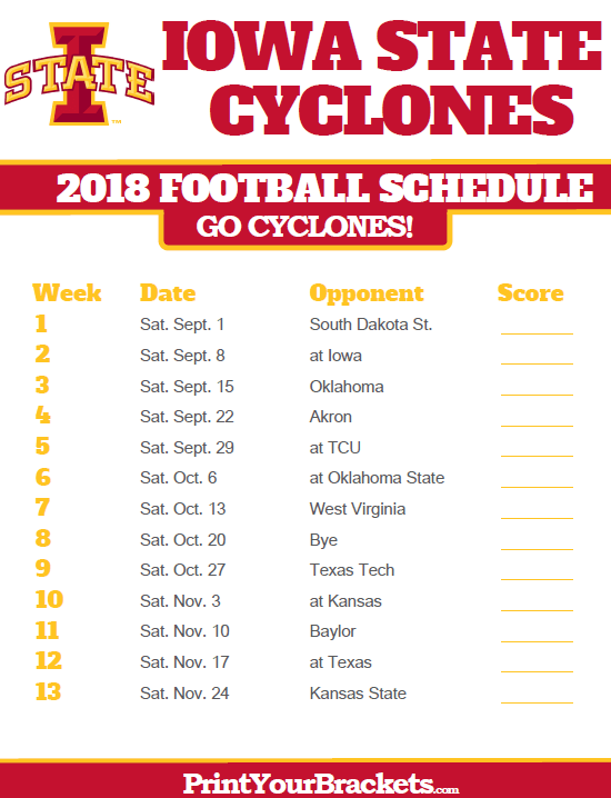 2018 Printable Iowa State Cyclones Football Schedule | Printable Schedule