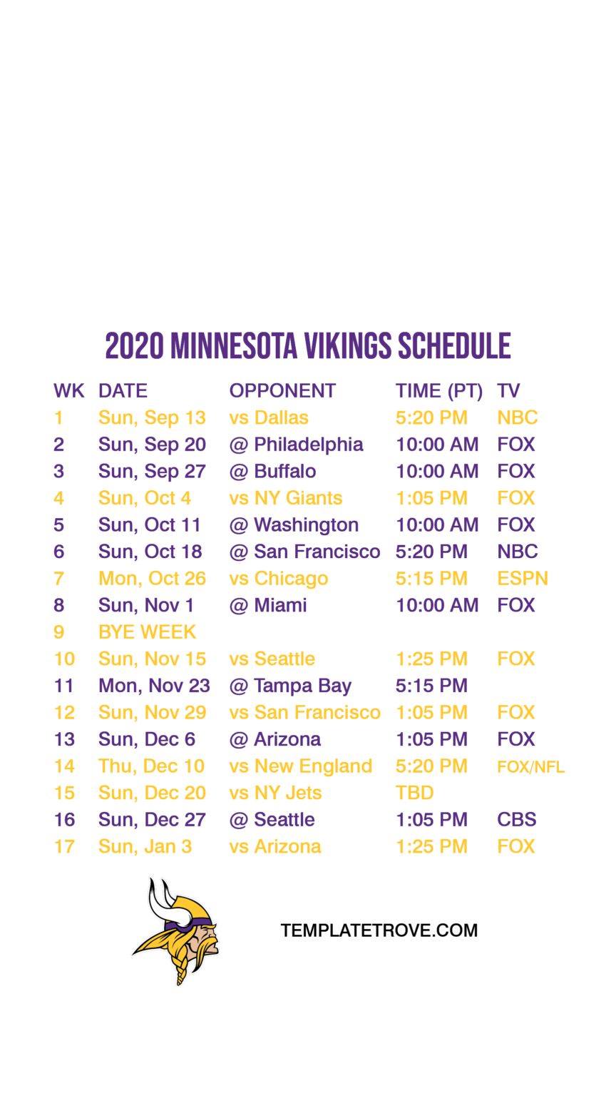 2020 2021 Minnesota Vikings Lock Screen Schedule For Printable Schedule