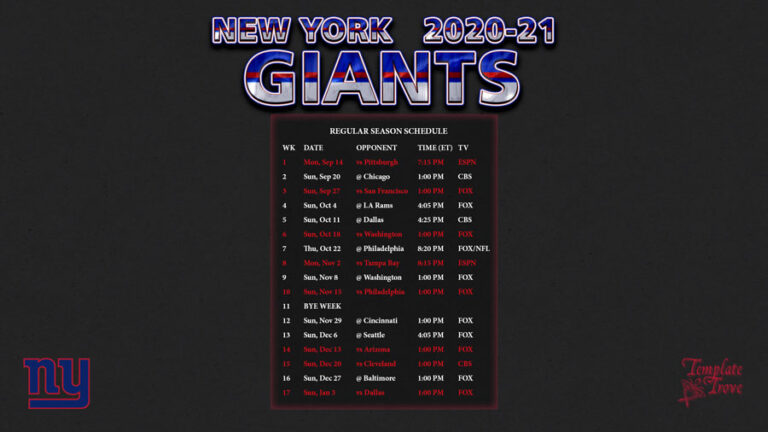 2020 2021 New York Giants Wallpaper Schedule | Printable Schedule