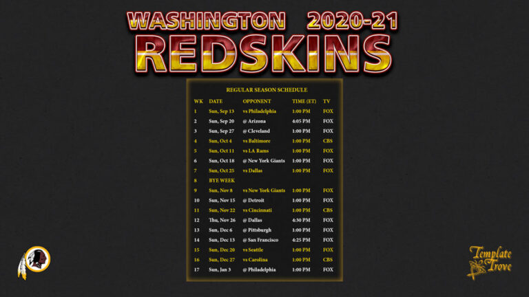 2020 2021 Washington Redskins Wallpaper Schedule | Printable Schedule