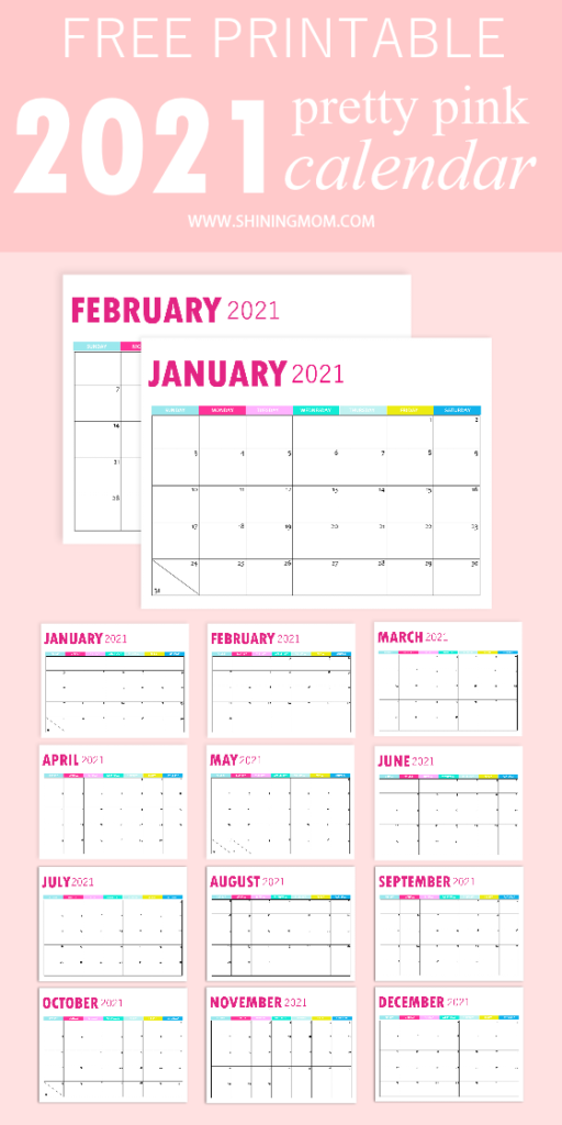 2021 Monthly Calendar Printable So Pretty In Pink