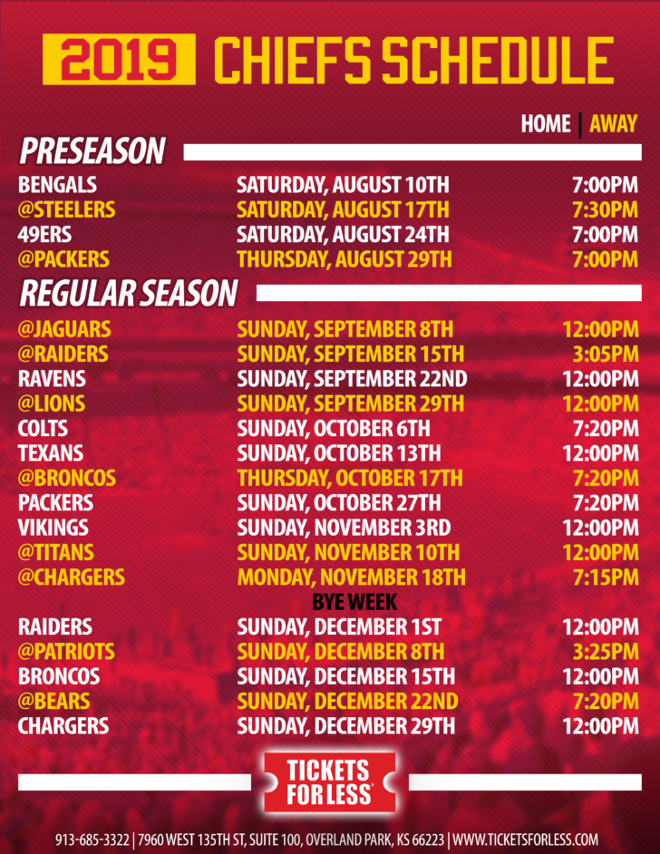 Chiefs Printable Schedule 2019 1 Kansas City Chiefs Printable Schedule