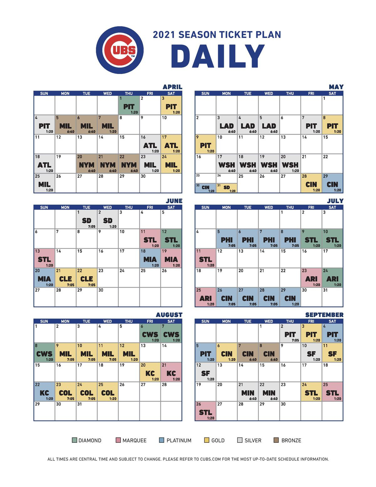 Cubs Schedule Printable