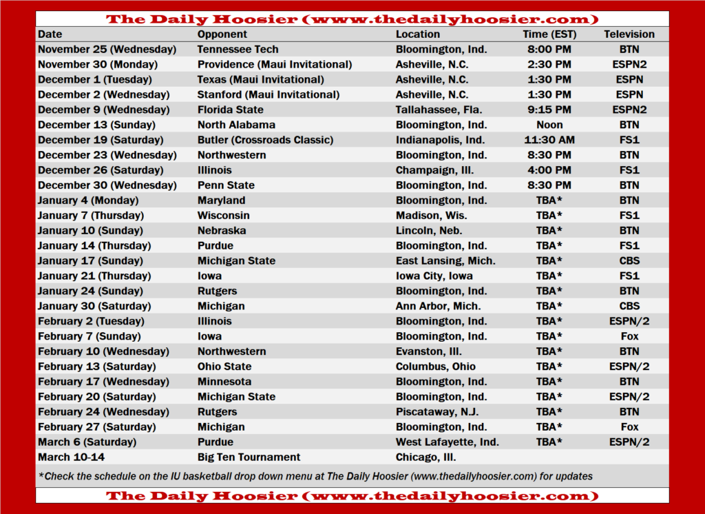 Indiana Basketball 2020 21 Schedule Page And Printable