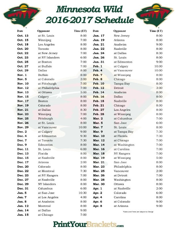 Mn Wild Schedule Printable PrintableSchedule Printable Schedule