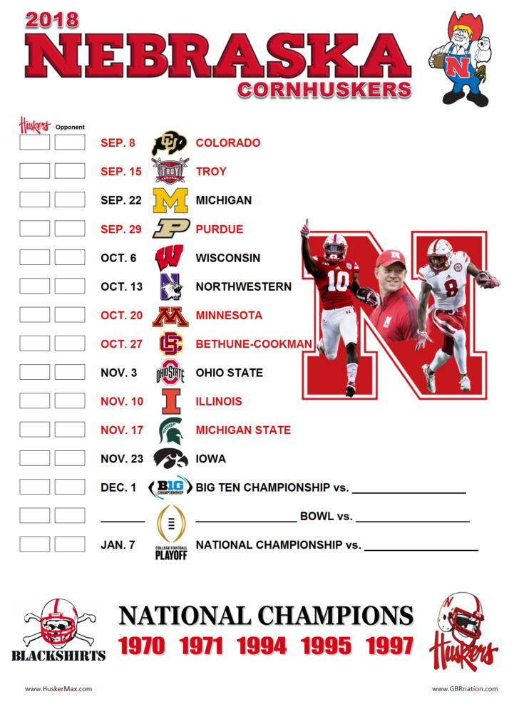 Nebraska Cornhuskers Football Schedule Examples And Forms Printable