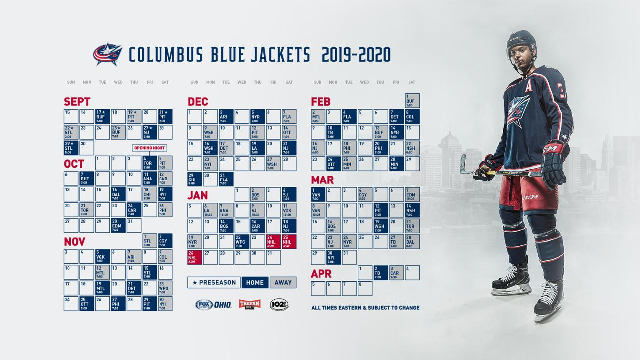 Printable Columbus Blue Jackets Schedule