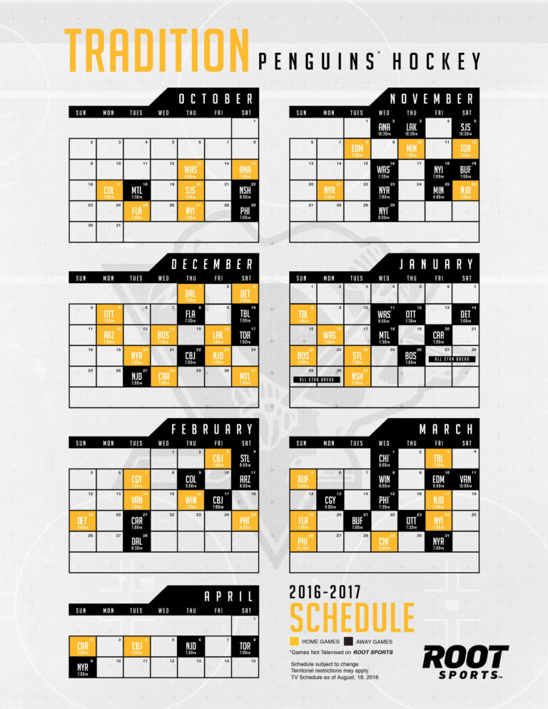 Pittsburgh Penguins ROOT SPORTS | Printable Schedule