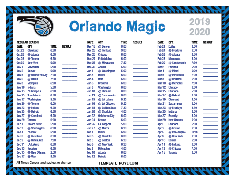 Printable 2019 2020 Orlando Magic Schedule Printable Schedule