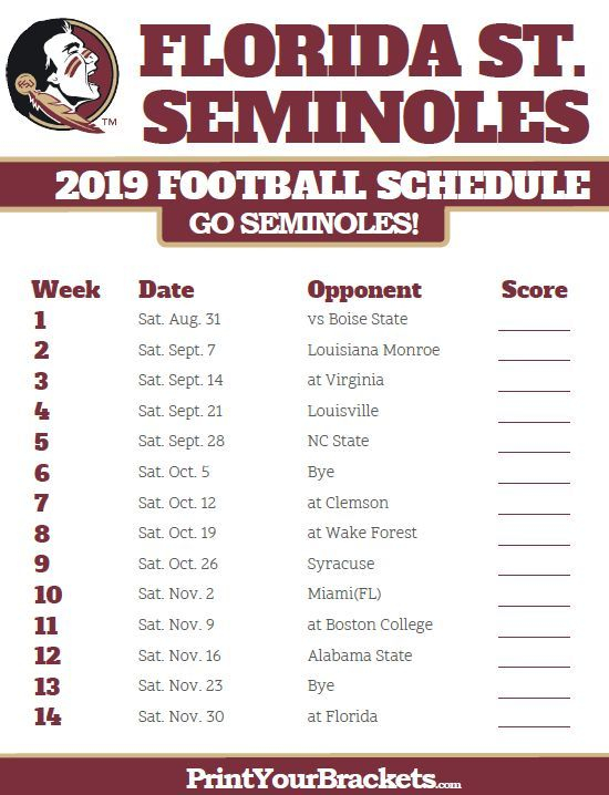 Florida State Football Schedule Printable Printable Schedule
