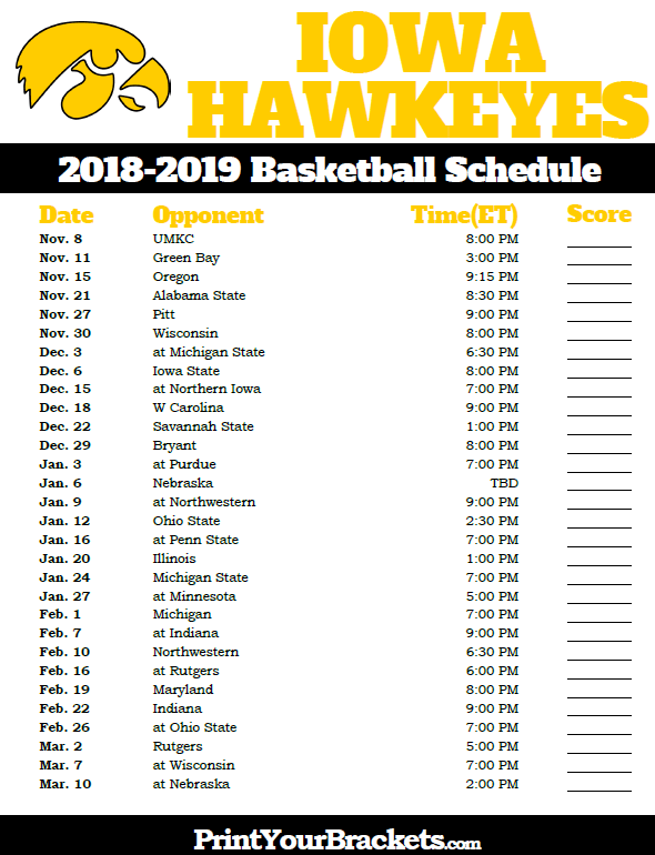 Iowa Hawkeye Basketball Schedule Printable