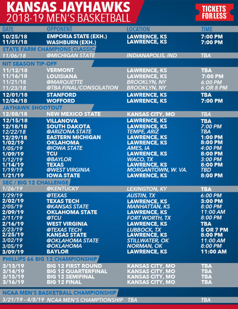 Printable Schedule KU Basketball Schedule Printable Schedule
