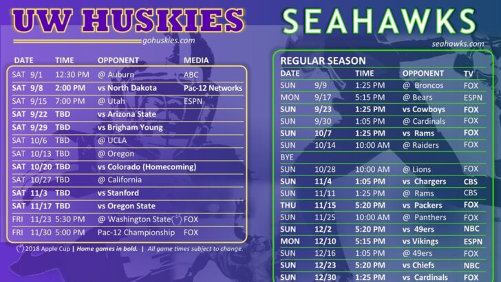 Seahawks And Husky Football Schedules | Printable Schedule