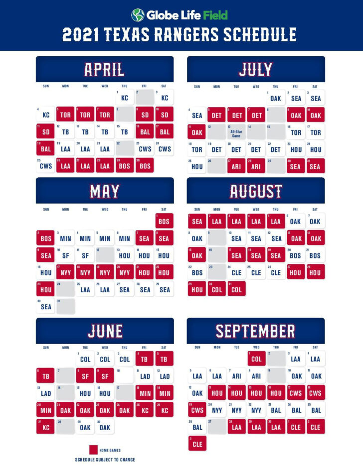 Texas Rangers Announce 2021 Regular Season Schedule Printable Schedule