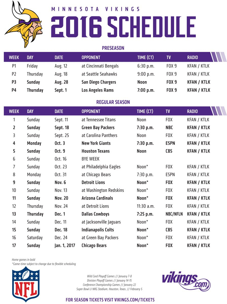 Vikings Schedule 2024 2024 Printable With Time Maggi Rosetta