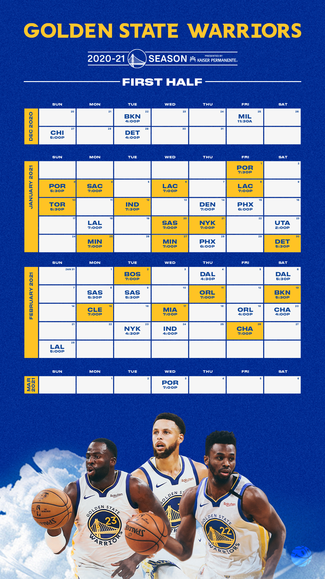 Golden State Warriors Printable Schedule 2021 - Printable Schedule