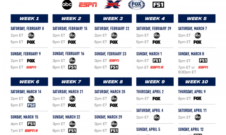 XFL 2020 Television Schedule Review | Printable Schedule