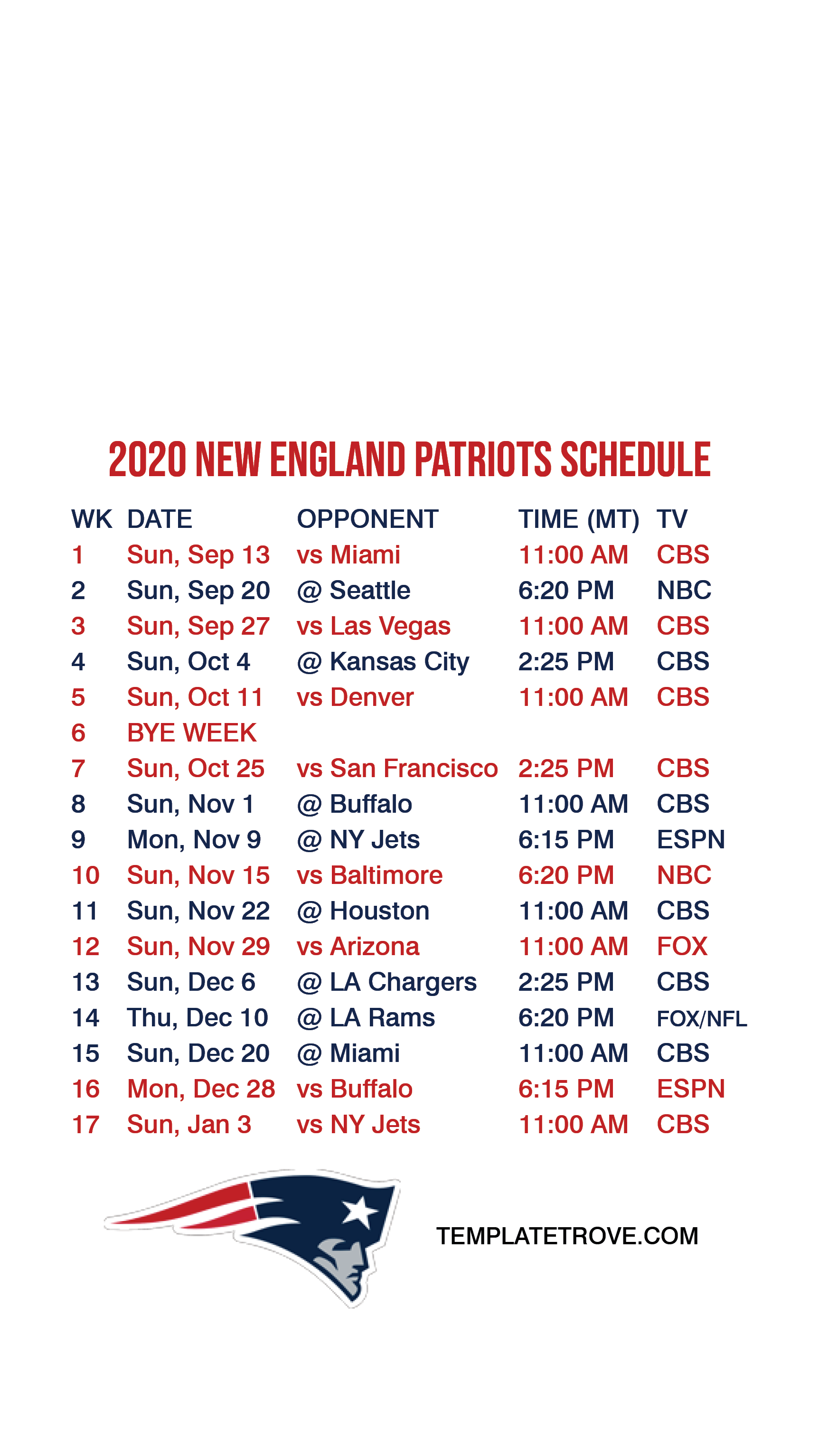 Patriots 2025 2025 Schedule Filia Jerrine