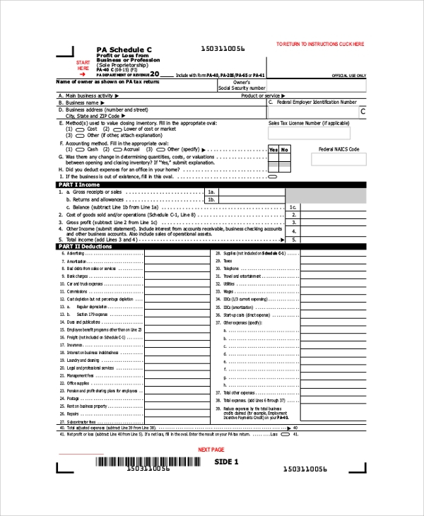 FREE 9 Sample Schedule C Forms In PDF MS Word Printable Schedule