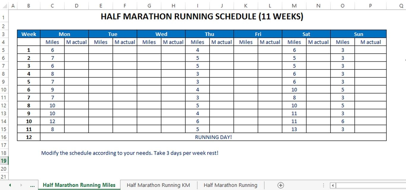 Half Marathon Training Plan miles Templates At 