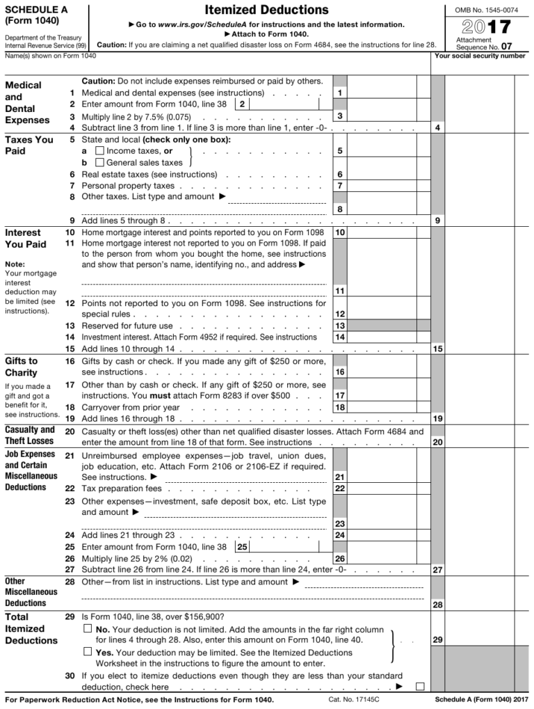 IRS Form 1040 Schedule A Download Fillable PDF Or Fill | Printable Schedule