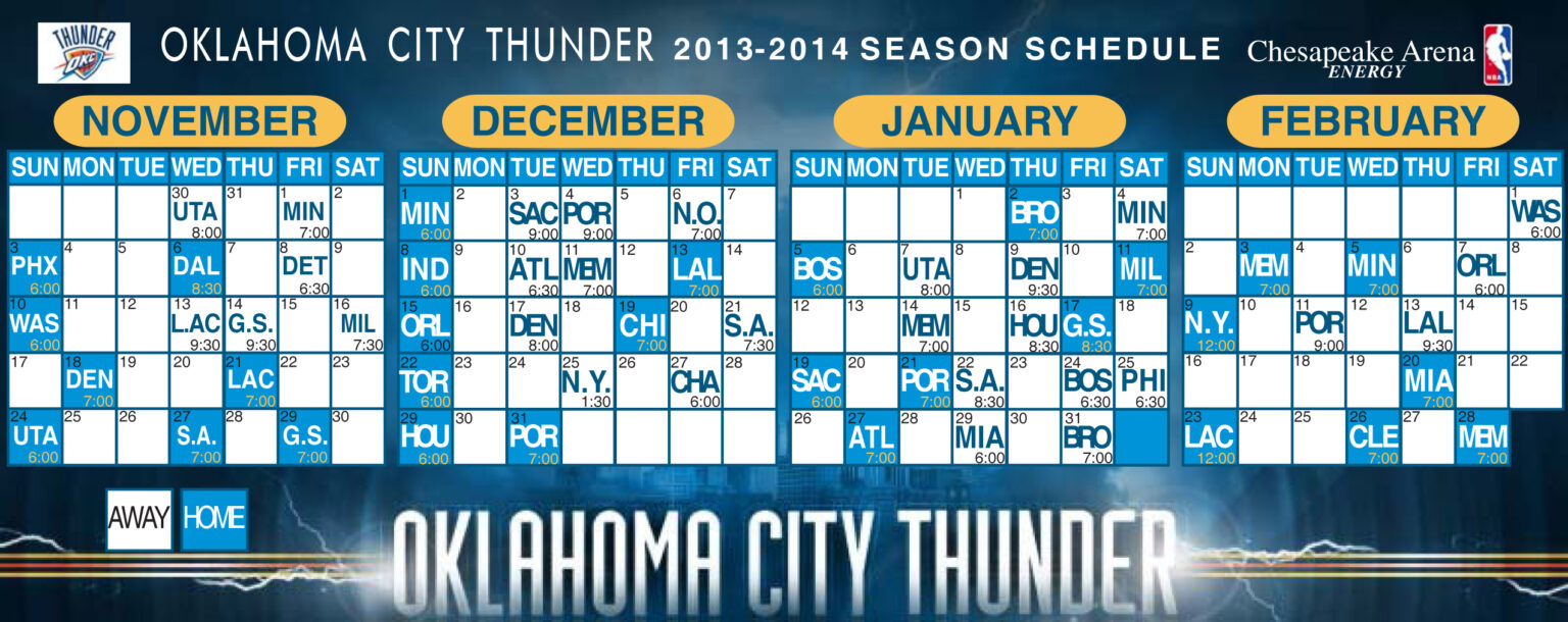 OKC Thunder Basketball Schedule Printable Schedule