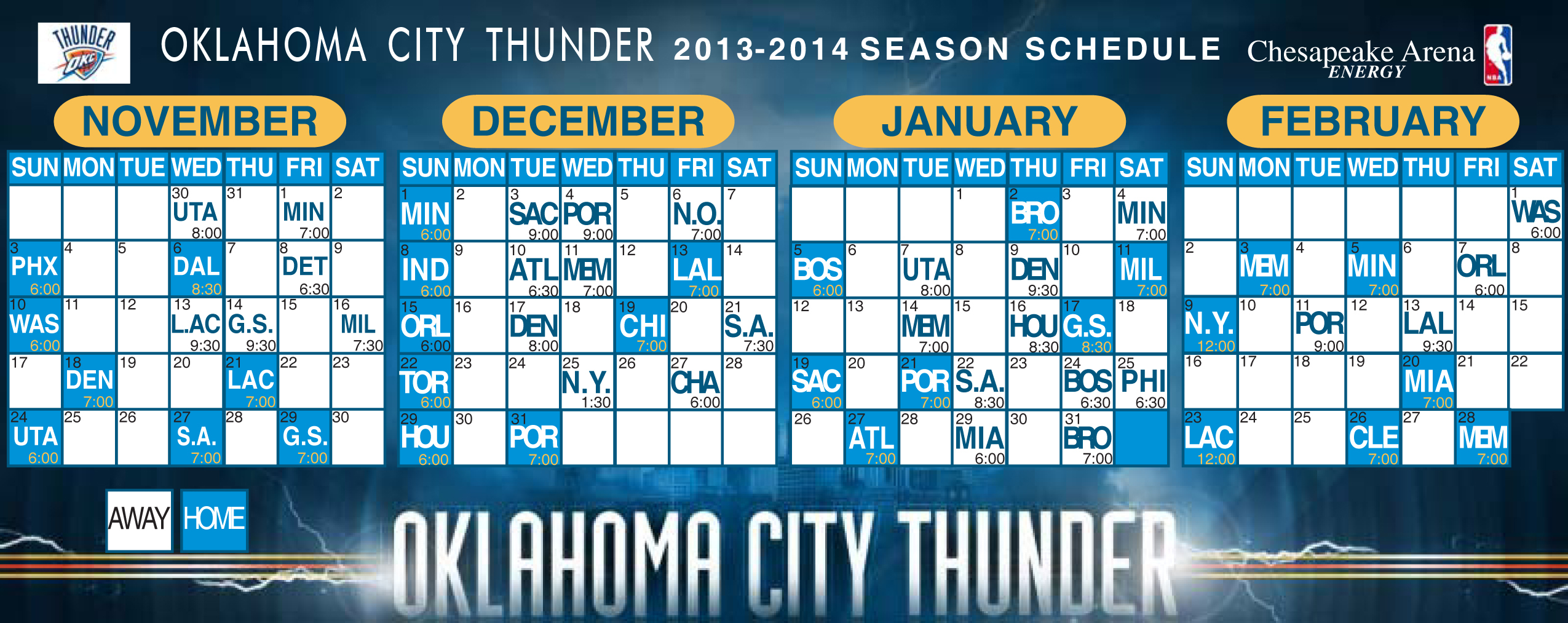 OKC Thunder Basketball Schedule Printable Schedule