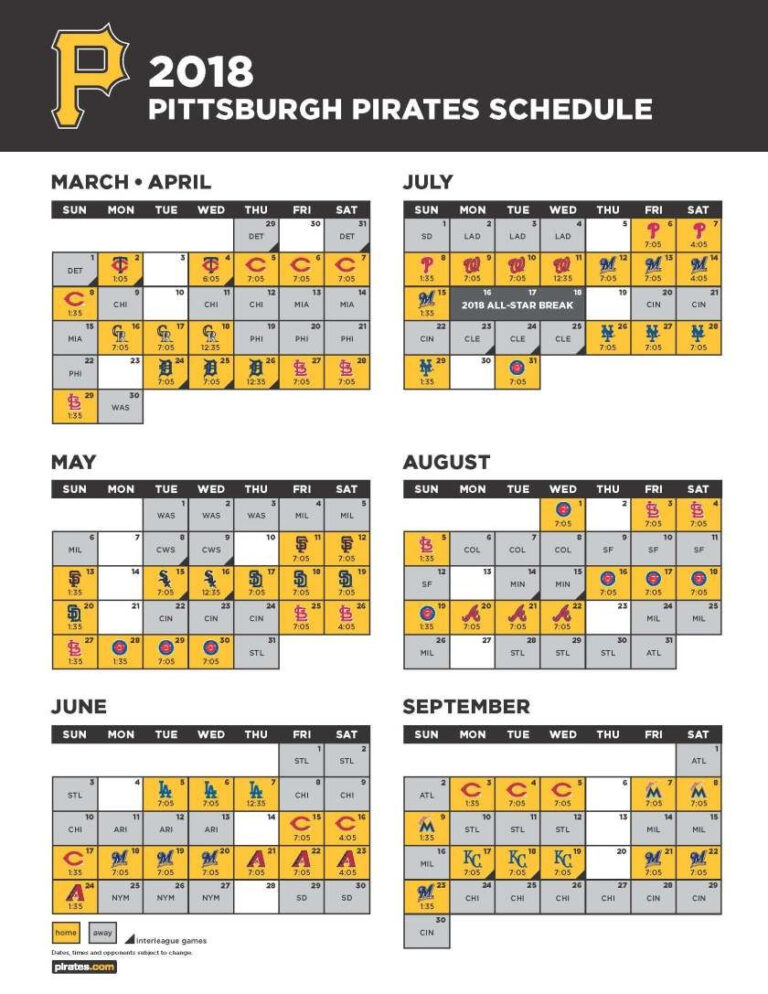 Pittsburgh Pirates Release 2018 Schedule Cbspittsburgh Printable Schedule