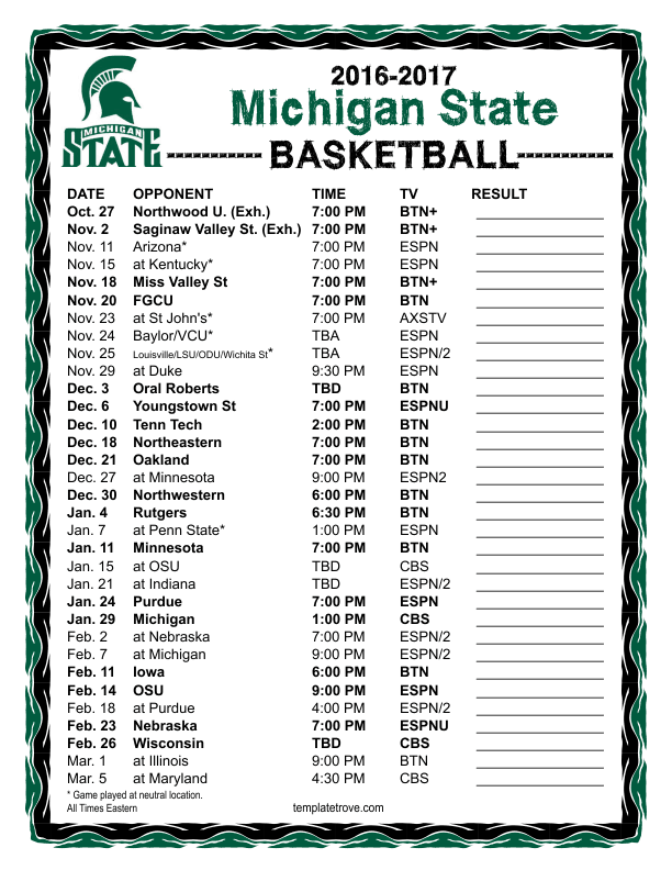 Msu Men's Basketball Schedule Printable Printable Schedule