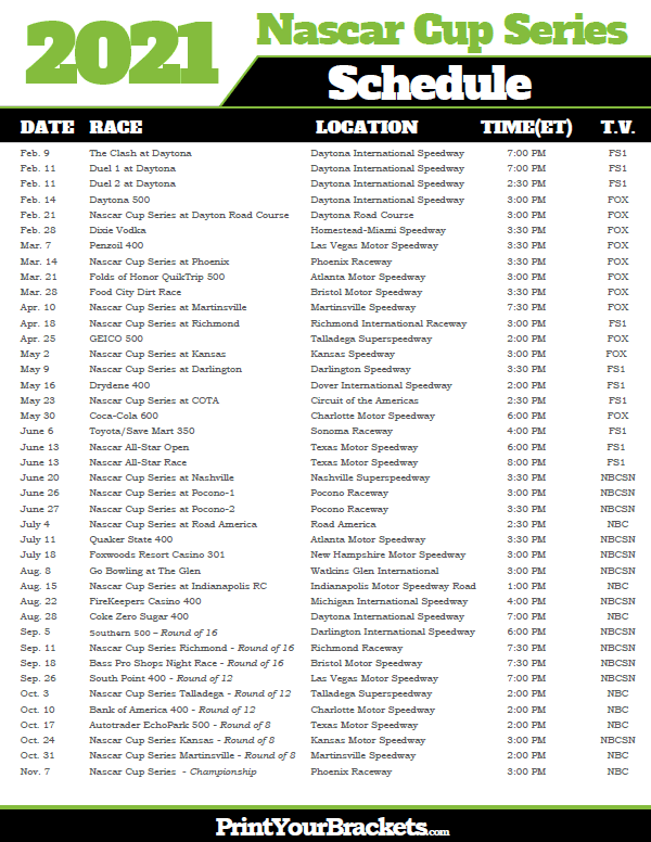 Printable Nascar Schedule Customize And Print