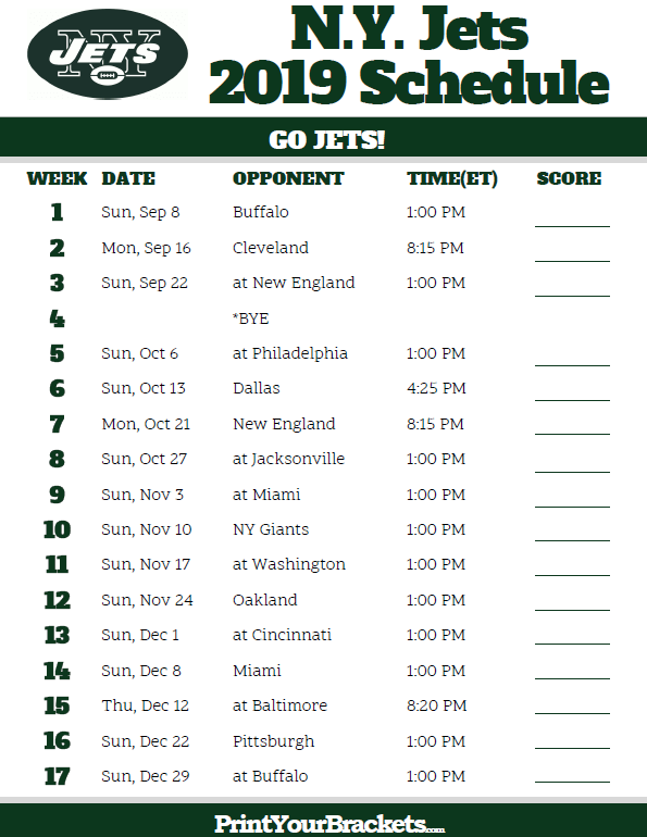 Printable New York Jets Schedule - PrintableSchedule.net | Printable ...