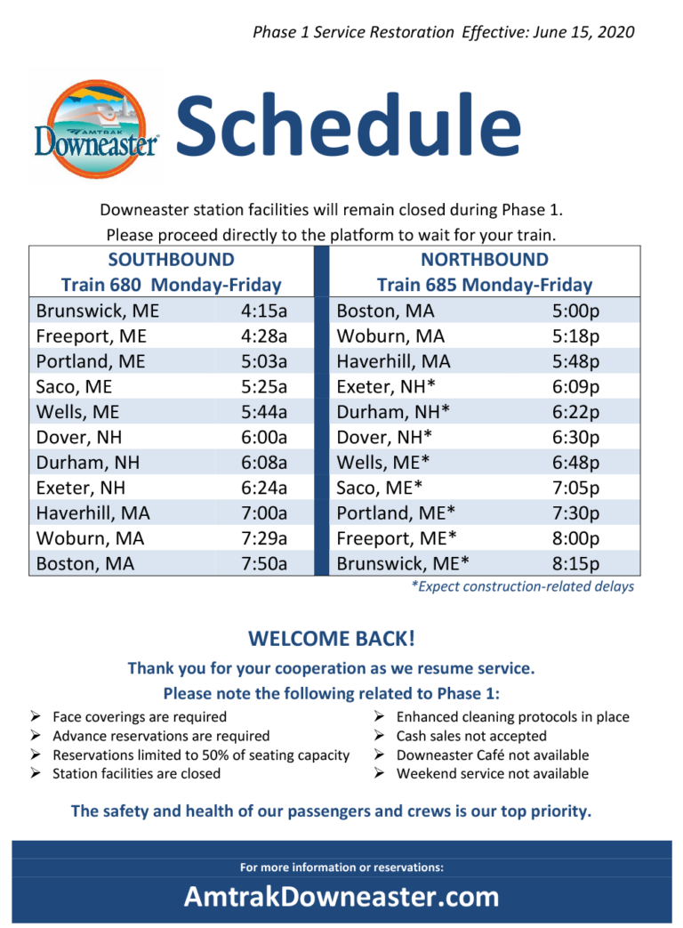 Printable Schedules Amtrak Downeaster Printable Schedule