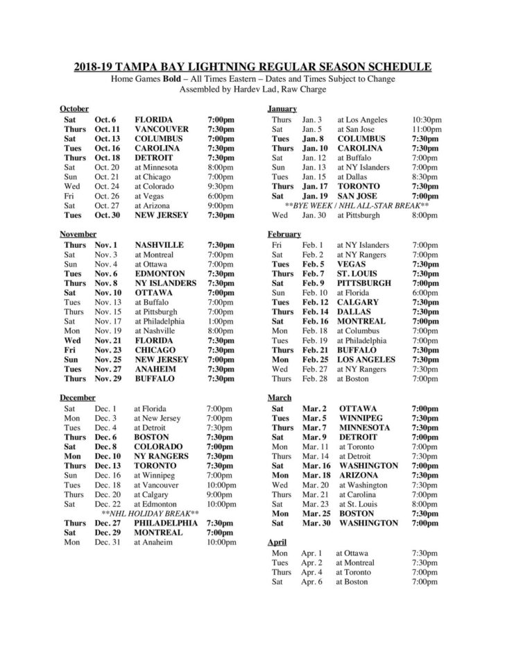 The Best Tampa Bay Lightning Printable Schedule Aubrey Blog Printable