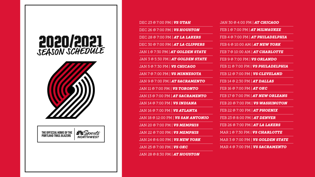 Portland Trail Blazers Printable Schedule 2021 20 - Printable Schedule