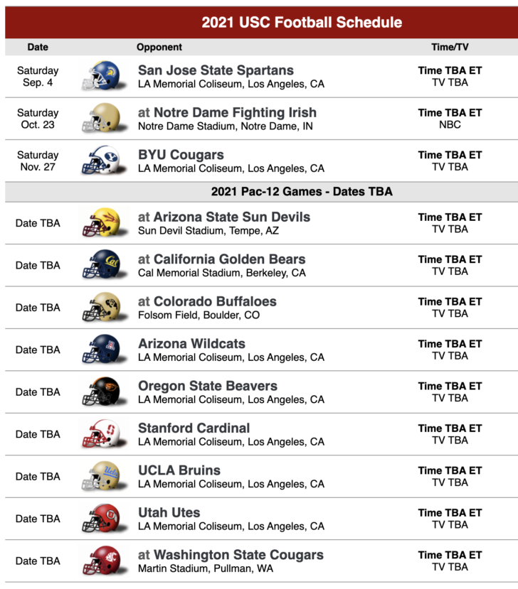 USC Trojan Football Alumni Club News Trojan Football Printable Schedule