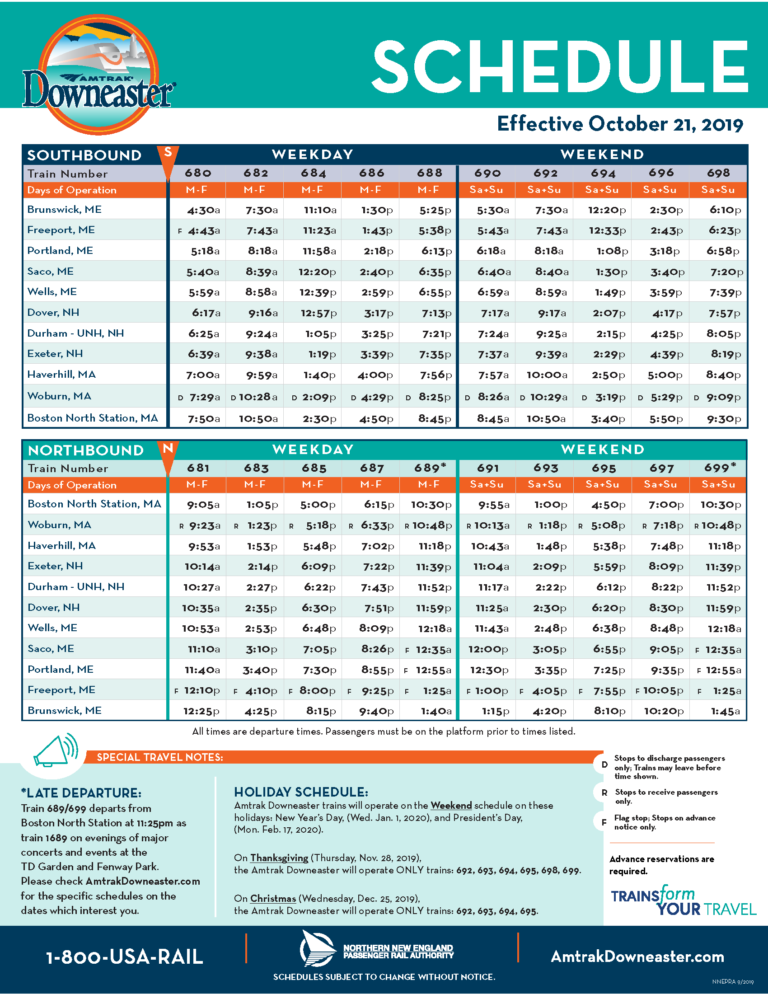 View Full Schedule Amtrak Downeaster Printable Schedule