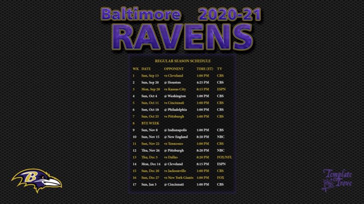 2020-2021 Baltimore Ravens Wallpaper Schedule