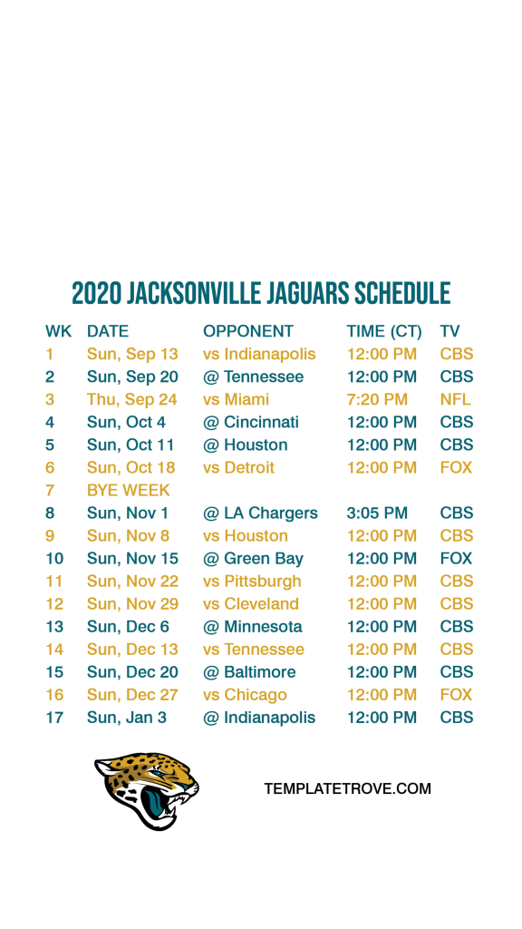 2020 2021 Jacksonville Jaguars Lock Screen Schedule For