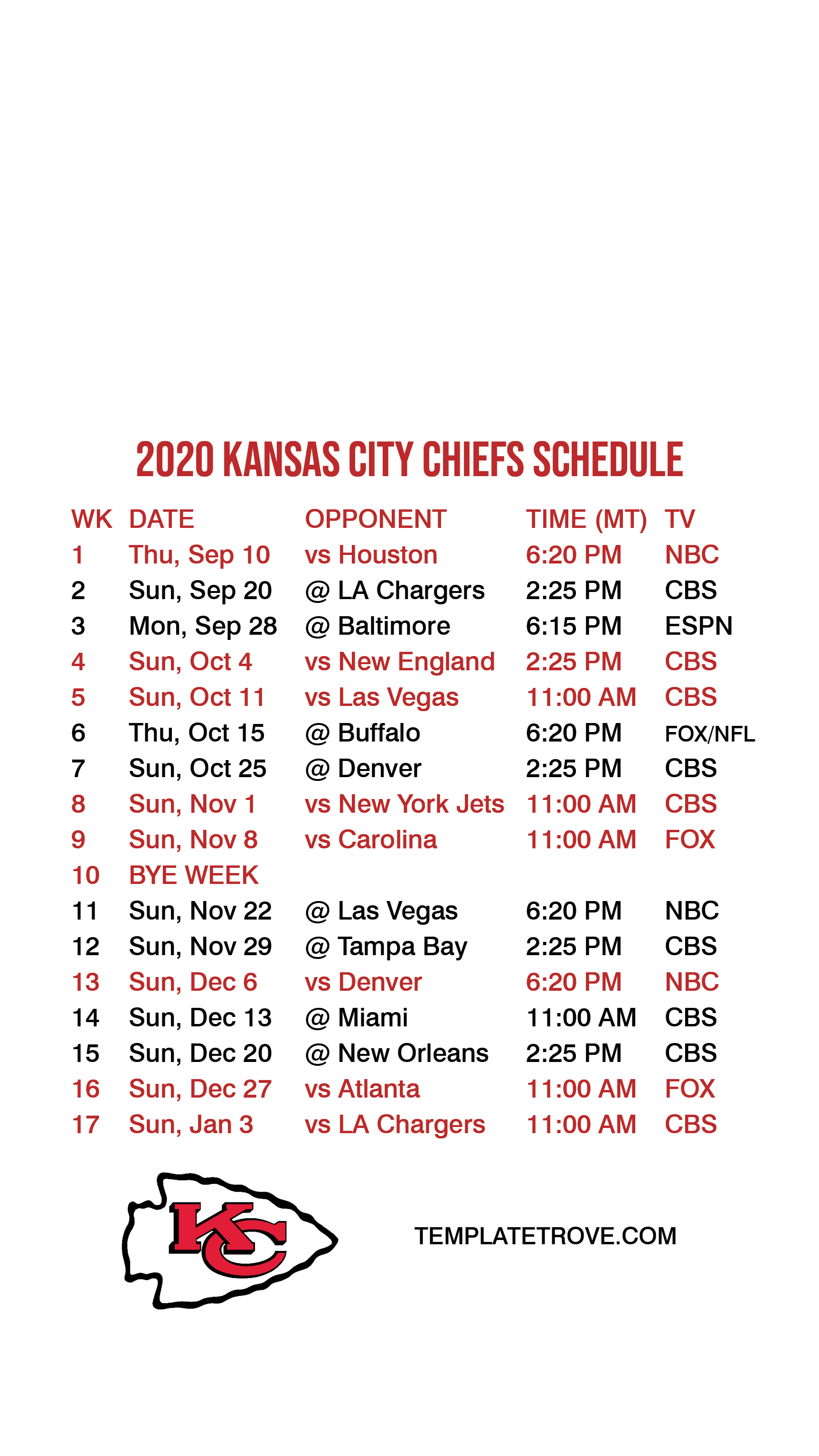 Chiefs Schedule 2024 Printable Pen Leanor