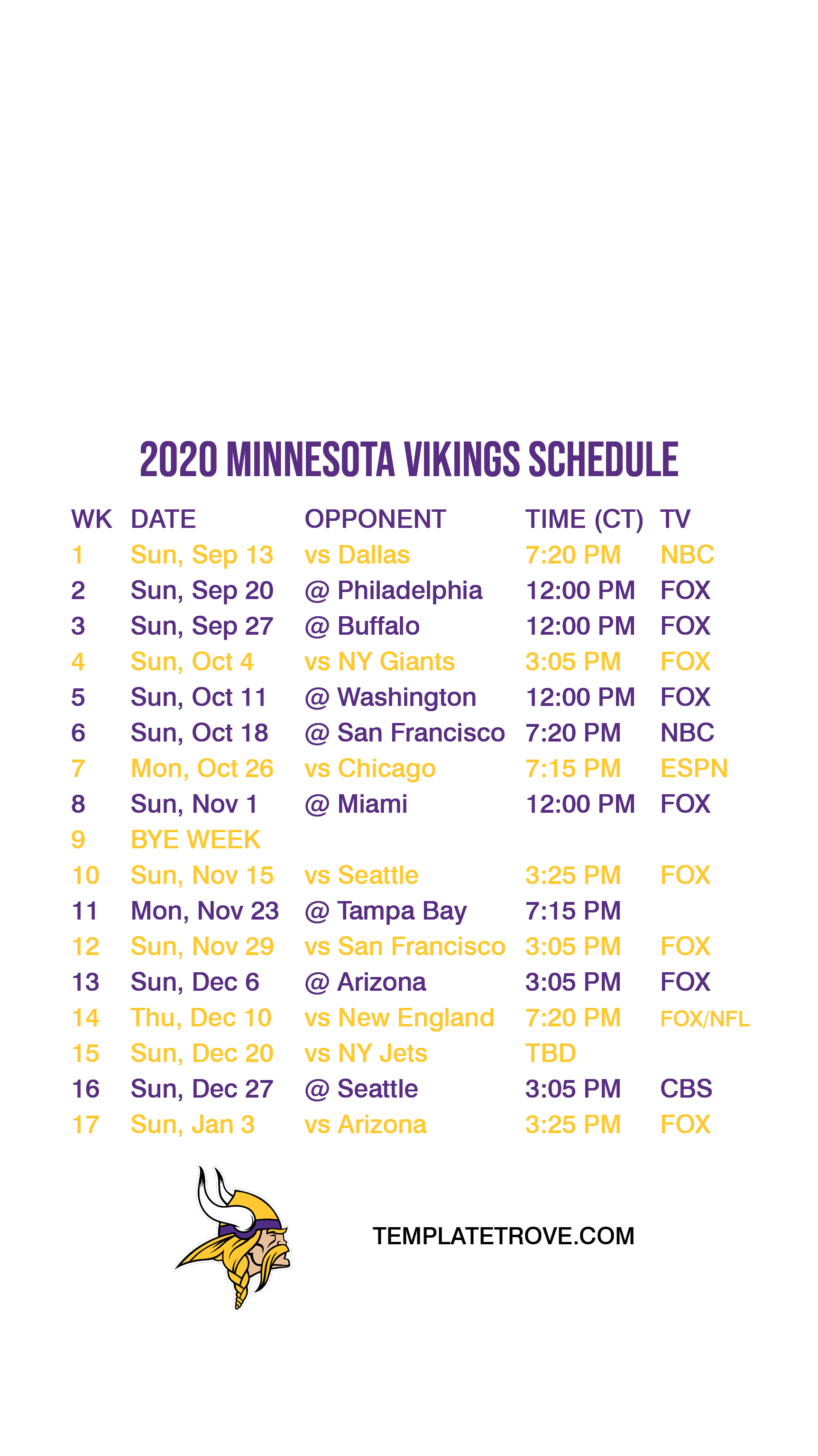 Minnesota Vikings Printable Schedule 2021 - Printable Schedule