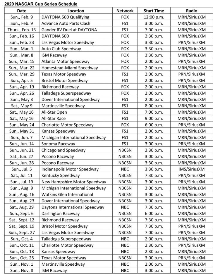 2021 Nascar Xfinity Schedule Printable Printable Schedule