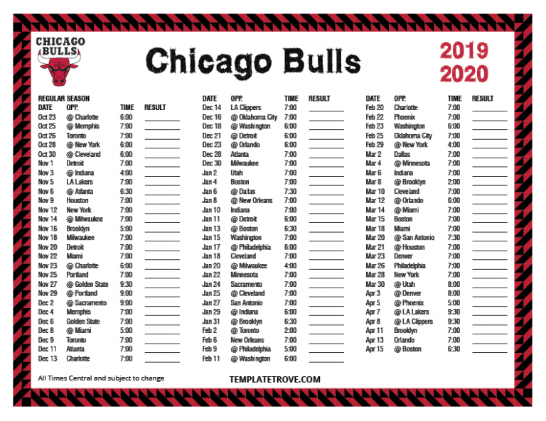 Chicago Bulls Schedule 2021 19 Printable Printable Schedule