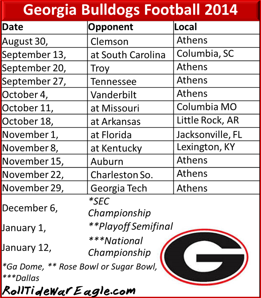Printable Georgia Football Schedule - Printable Schedule