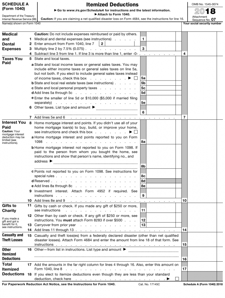 IRS Form 1040 Schedule A Download Fillable PDF Or Fill Printable Schedule