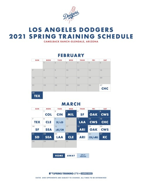 Los Angeles Dodgers 2021 Spring Training Schedule Dodger 