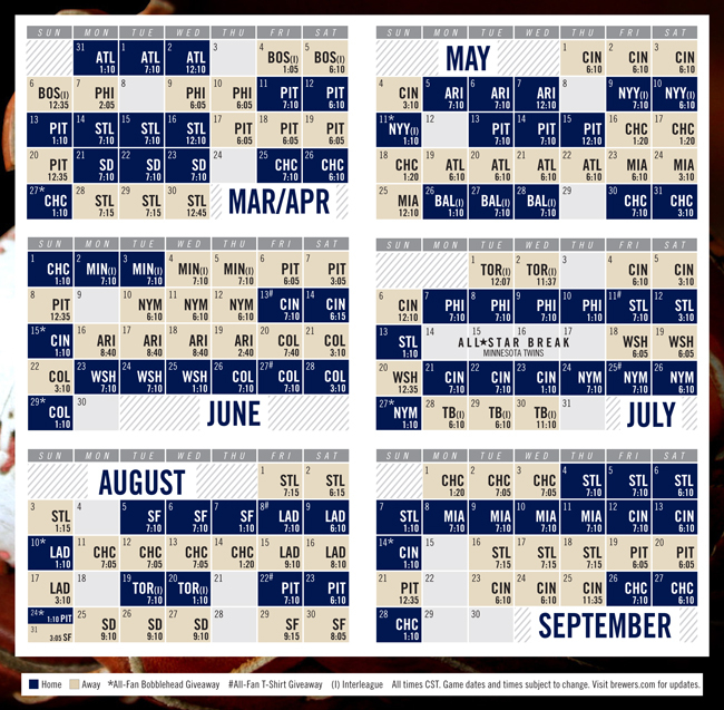 Milwaukee Brewers Printable Schedule