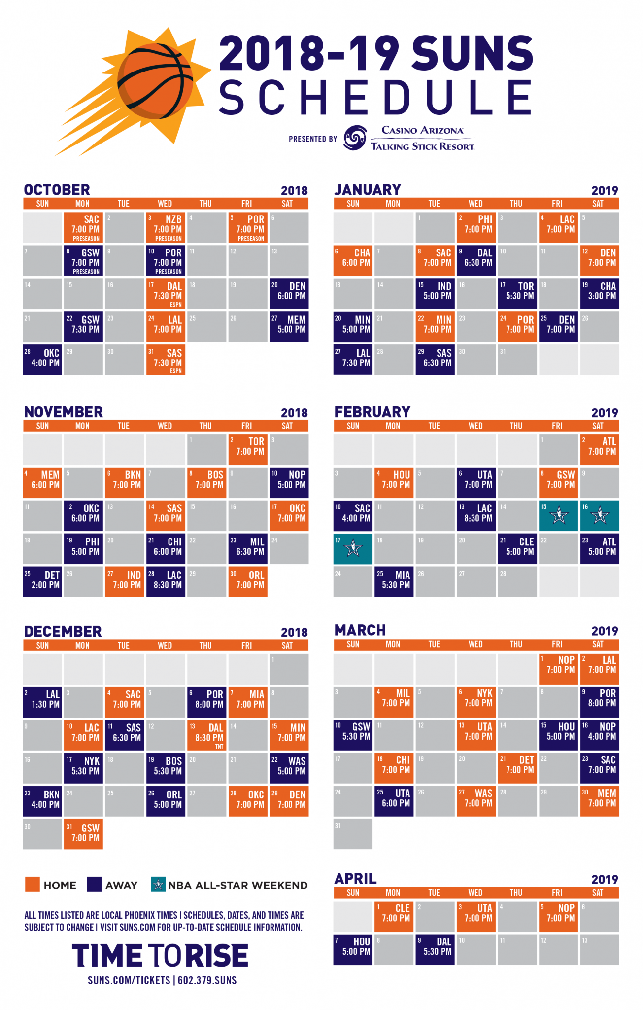 Phoenix Suns Announce 2018 19 NBA Season Schedule Printable Schedule