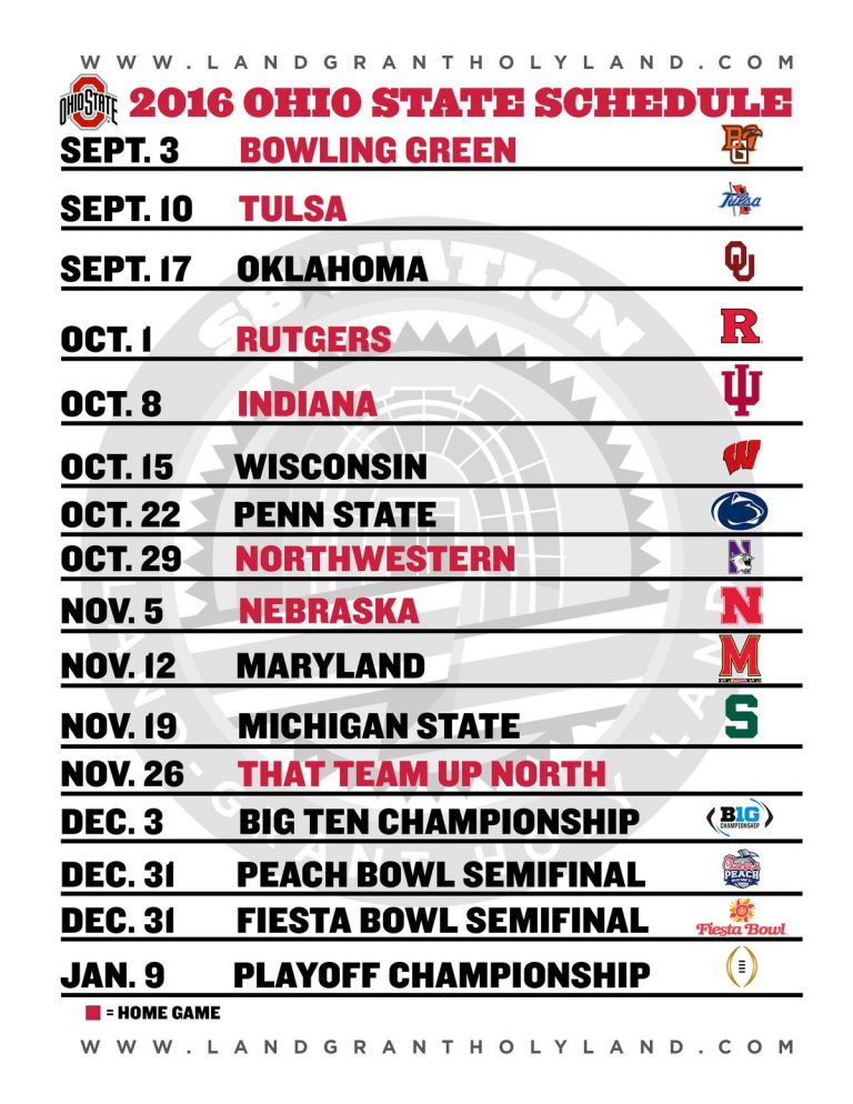 Print Your Own 2016 Ohio State Football Graphical Schedule Printable