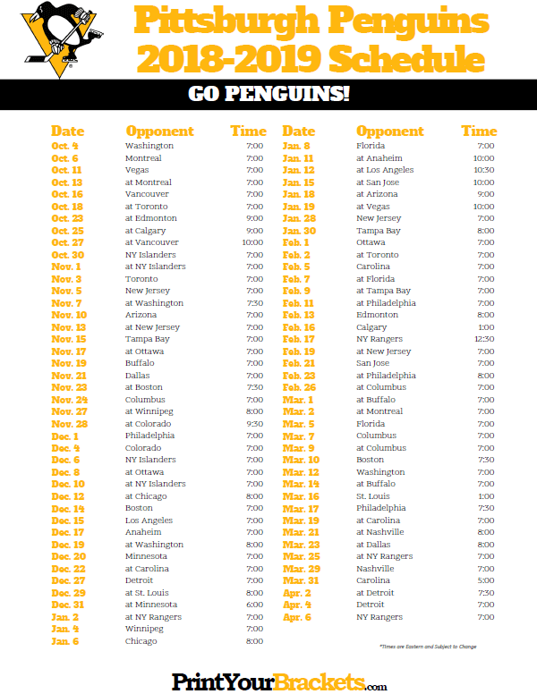 Pittsburgh Penguins 2021 19 Printable Schedule - Printable Schedule
