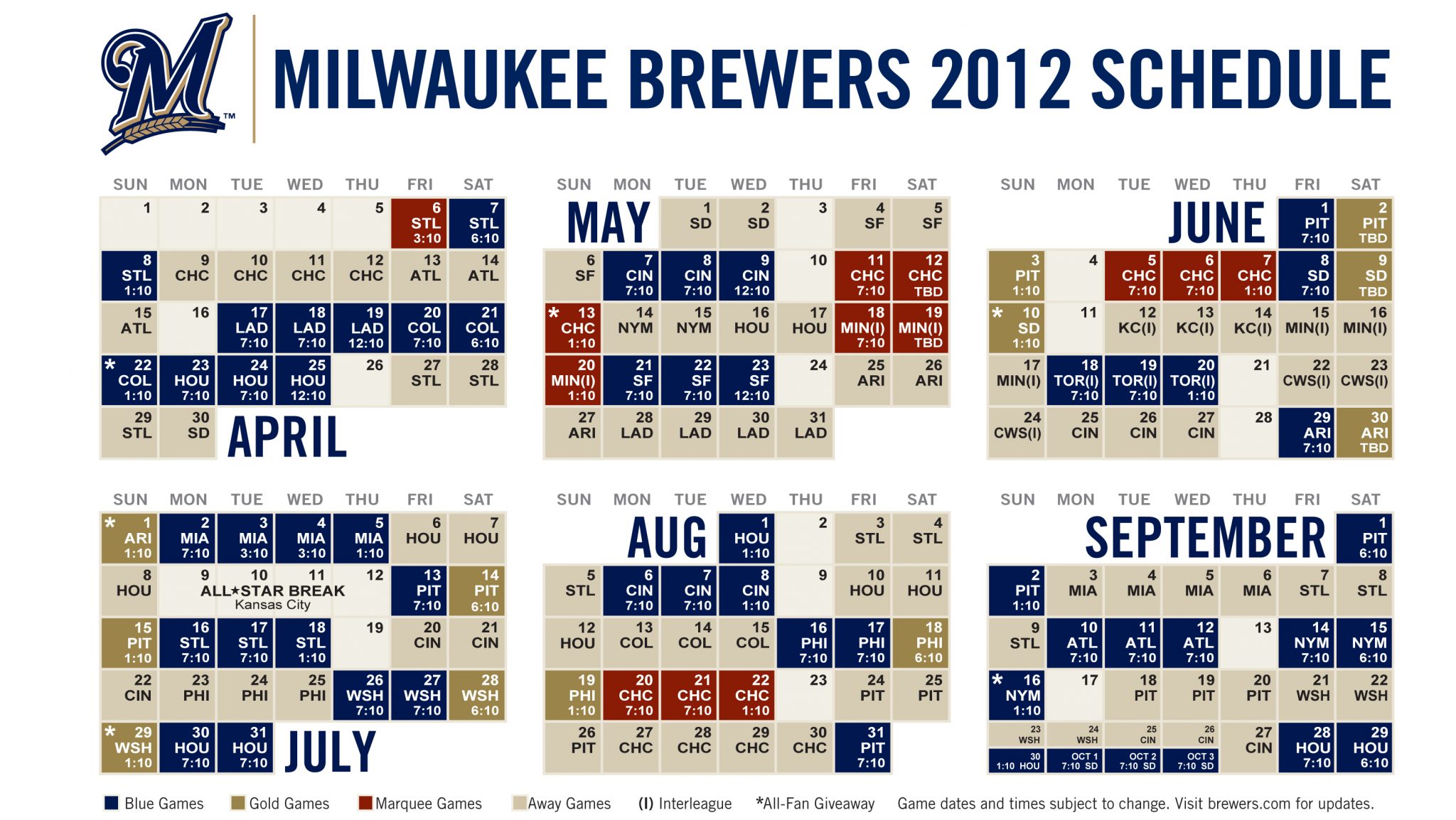 Milwaukee Brewers Printable Schedule